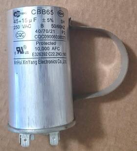 Cqc09006038023 Anhui Xin Yang 12123199a10 Cbb65 45 15 Uf A/c Capacitor 250vac With Mounting Clamp