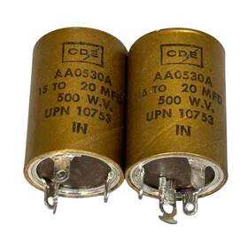 Aa0530a Cde Vintage Electrolytic Capacitor 15-20 Mfd 500wv Lug Lot Of 2