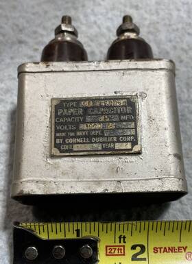 481346 Cornell Dubilier Dublilier .1mfd 3000vdc Hermetically Sealed Oil Capacitor Vintage 1942