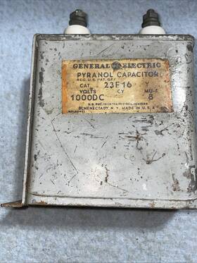 23f16 Ge 1 Pyranol Capacitor 8 Mfd / 1000 Vdc Tests Good