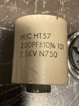 Ht57-200pf Hec Ht57 200pf 10% 7.5kvd Ceramic Doorknob Capacitor