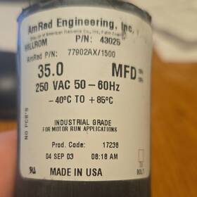 77902ax Hillrom 43025 Amrad 35.0 Mfd 250 Vac Motor Run Capacitor 77902ax/1500 -40 C To 85 10%