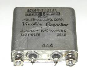 1531-0470 Industrial Condenser Corp 0.22 Mfd 1000 V Capacitor Hv With Mounting Screws Used