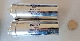 20-23892 Mallory Pair Of 4000 Fd 50 Vdc Type Fp Metal Can Electrolytic Capacitor -vintage