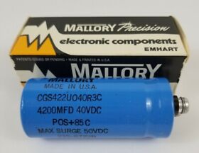 Cgs422u040r3c Mallory Capacitor 4200 Mfd 40 Wvdc Pos 85 C Max Surge 50vdc