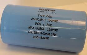 Cgs253u100x5l3ph Mallory Cgs Capacitor 25000 /mfd 100vdc 85c Max Surge 125vdc