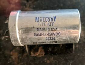 Kfp-24324 Mallory Used Capacitor Type Kfp 24324 Mfd 80 Vdc 450