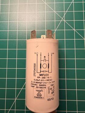 Fp-250 Miflex Fp-250/16-1 Film Capacitor 0.47 F 250vac Lug 680k Blomberg Washer