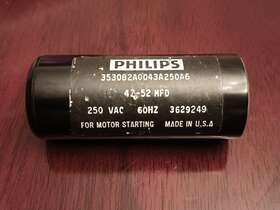 3530b2a0043a250a6 Philips 3629249 43-52 Mfd 250 Vac 60hz Garage Motor Capacitor