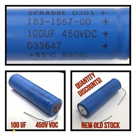 D33647 Sprague 100uf 450v Dc Axial Electrolytic Aluminum Capacitor 450vdc Nos