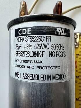 Sfs5226c1fr York Ac Capacitor - 26 F 525 V 50/60 Hz