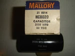 Mallory Electrolytic Capacitor 2,000UF Vdc HC8020, Screw Term's Nos In Box. Fixed Price $12.00.