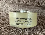 Hec SPHT2501KA 500PF 10% 15KVDC Ceramic Transmitting Doorknob Capacitor. Fixed Price $40.00.