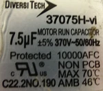 Diversitech Capacitor 37075H-VI; 7.5UF; 370V; 50/60HZ "used". Fixed Price $9.99.