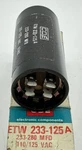 Cde Motor Start Capacitor Etw 233-125A 233-280MFD 110-125VAC 60HZ 8140 Nib New. Fixed Price $13.30.