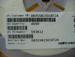 Avx Kyocera 08055A150JAT2A Qty Of 1500 Per Lot Capacitor Ceramic 15PF +-5% 50V. Fixed Price $65.00.