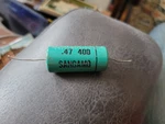 Used Vintage Green Case Sangamo Capacitor .47 Mfd. 400 Vdc Type 30. Fixed Price $7.50.