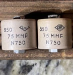 (2) Centralab Capacitor (crl) 850 75MMF N750 Doorknob New Vintage Electronic. Fixed Price $14.99.