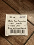 (5) Mars 12234MOTOR Run Capacitor 10MFD, Oval 440/370 Vac Dual Voltage (new). Fixed Price $45.00.
