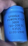Sprague Powerlytic Electrolytic Capacitor 36DX 780-200DC 8352C 0180-2940 New. Fixed Price $29.00.
