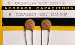 Capacitors Ceramic Leaded CK62AW332M Avx 3300PF 500V Disc Mil 2PCS. Fixed Price $14.73.