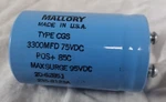 Mallory Cgs 3300UF 75VDC Electrolytic Capacitor Screw Terminal Made Usa. Fixed Price $16.99.