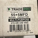 Trade Pro Round Motor Run Capacitor 55/5MFD 440R 2" TP-CAP-55/5/440USA-R 1A6. Fixed Price $17.99.