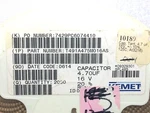 T491A475M016AS Kemet Cap Tant 4.7UF 16V 20% 1206 Rohs 50 Pieces. Fixed Price $14.40.