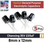 Pcs 35V 220UF Chenxing Vented 8*12MM Black Electrolytic Capacitor Us Ship. Fixed Price $7.78.
