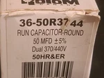 New In Box Rotom 36-50R3744 Mfd Round Dual 370/440V Capacitor. Fixed Price $55.00.