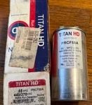 Titan Hd PRCF55A Motor Run Capacitor Mfd, Round 4 11/32". Fixed Price $28.00.
