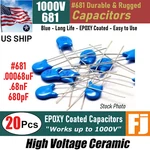 20 Pcs 681 680PF .00068UF .68NF 1KV High Voltage Ceramic Capacitor Us Ship. Fixed Price $8.08.