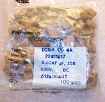 Qty (100) .0047UF 4700PF 630V 5% Polypropylene Capacitors ECQF6472JZ Panasonic. Fixed Price $8.99.