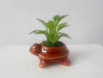 Dollhouse Miniature Ceramic Turtle Pot With Plant Flowers 1:12 Scale. Fixed Price $6.25.