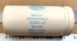 Sangamo Type 10,000UFD 50VDC Electrolytic Capacitor 500103U050BC2B. Fixed Price $19.97.