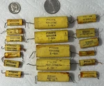 18 Vintage Pyramid Paper-in-oil (pio) Capacitors, Used, Untested, Audio Equipmen. Fixed Price $65.00.
